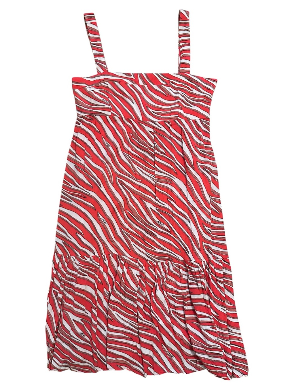 Michael Kors Red Empire Waist Zebra-Stripe Strappy Dress